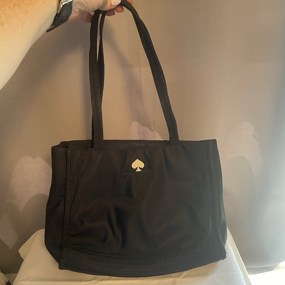 KATE SPADE Black Nylon Tote Bag Shoulder Bag Purse Double Top Handle Handbag